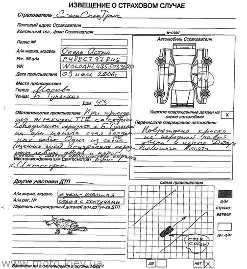 Осмотр дтп образец с пострадавшими